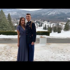 Lulus Slate Blue Flutter Sleeve Maxi Dress